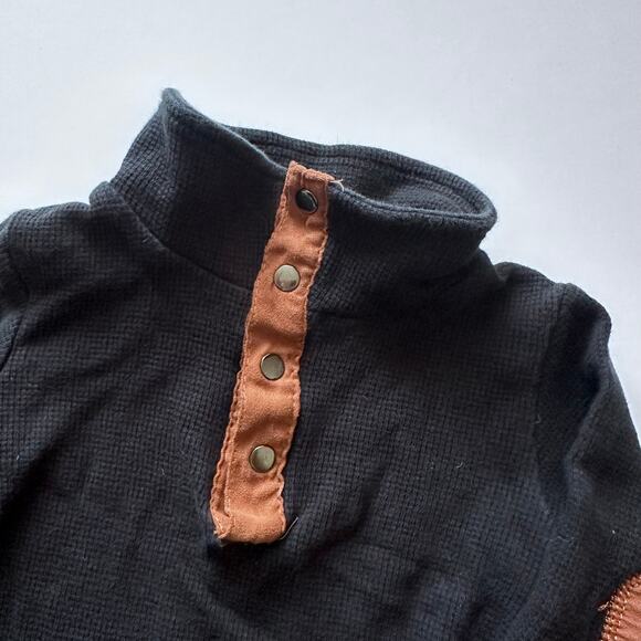 Littlest Prince Henley Boys' Black Waffle Long Sleeve Top - 18M - Picture 3 of 5